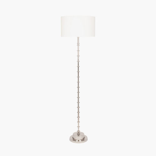 Pacific Lifestyle Almas Silver Metal Floor Lamp Base With Henry 45cm White Handloom Cylinder Lampshade