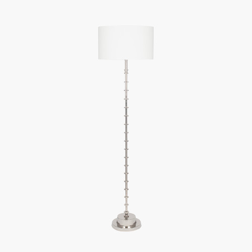 pacific lifestyle Almas Silver Metal Floor Lamp Base with Henry 45cm White Handloom Cylinder Lampshade