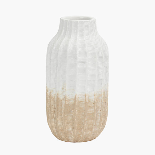pacific lifestyle Amalia Natural and White Stoneware Textured Vase
