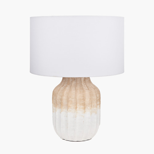 pacific lifestyle Amalia Natural Ombre Textured Stoneware Table Lamp Base with Harry 30cm Ivory Cotton Mix Cylinder Lampshade