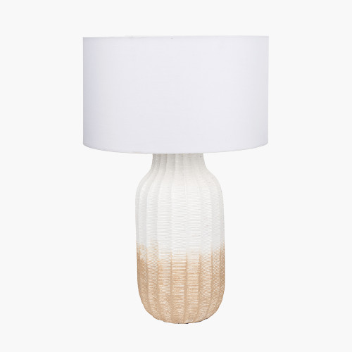 pacific lifestyle Amalia Natural Ombre Textured Stoneware Tall Table Lamp Base with Harry 35cm Ivory Cotton Mix Cylinder Lampshade