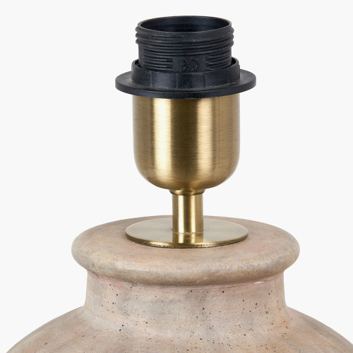 Pacific Lifestyle Ambrosia Natural Grooved Stoneware Table Lamp Base With Lino 35cm White Self Lined Linen Cylinder Lampshade