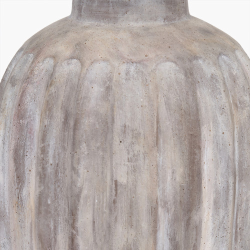 Pacific Lifestyle Ambrosia Natural Grooved Stoneware Table Lamp Base With Lino 35cm White Self Lined Linen Cylinder Lampshade