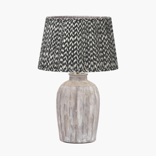 pacific lifestyle Ambrosia Natural Grooved Stoneware Table Lamp Base with Vienna 35cm Black Chevron Mushroom Pleat Lampshade