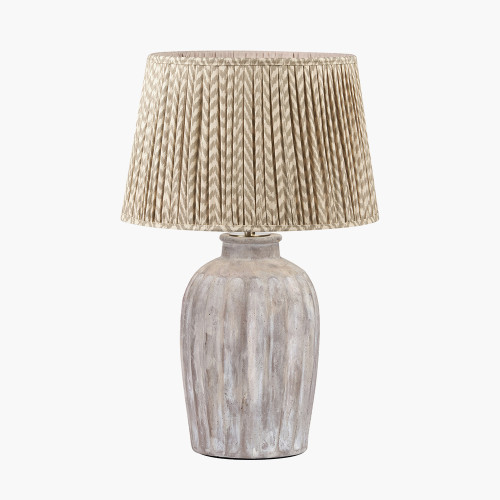 pacific lifestyle Ambrosia Natural Grooved Stoneware Table Lamp Base with Vienna 35cm Taupe Chevron Mushroom Pleat Lampshade