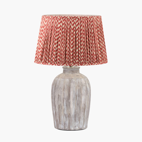 pacific lifestyle Ambrosia Natural Grooved Stoneware Table Lamp Base with Vienna 35cm Red Chevron Mushroom Pleat Lampshade
