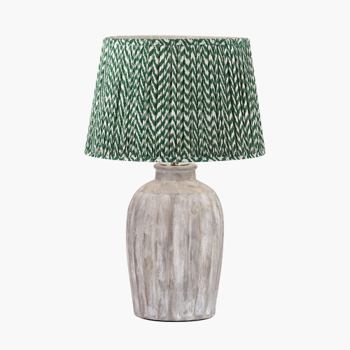pacific lifestyle Ambrosia Natural Grooved Stoneware Table Lamp Base with Vienna 35cm Forest Green Chevron Mushroom Pleat Lampshade
