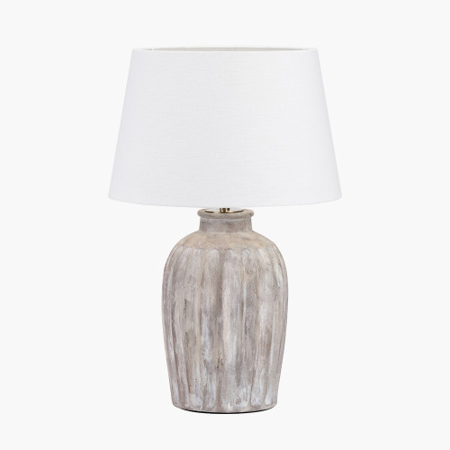 pacific lifestyle Ambrosia Natural Grooved Stoneware Table Lamp Base with Lys 35cm White Self Lined Linen Tapered Lampshade