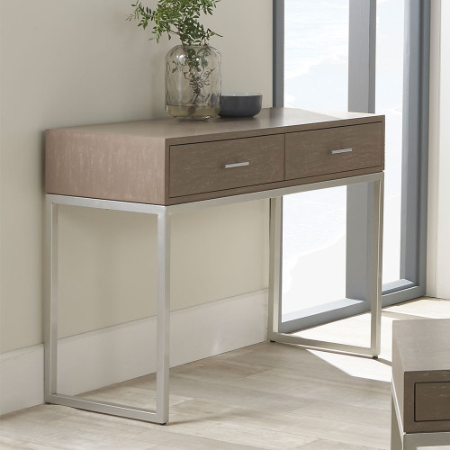 Pacific Lifestyle Ambroso Grey Wash Mango Wood And Silver Metal 2 Drawer Dressing Table