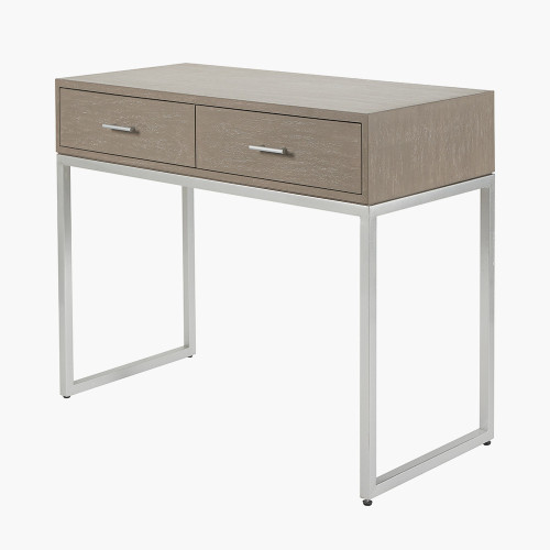 Pacific Lifestyle Ambroso Grey Wash Mango Wood And Silver Metal 2 Drawer Dressing Table