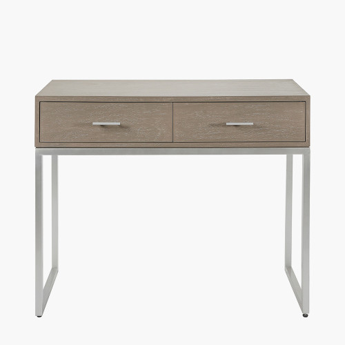 pacific lifestyle Ambroso Grey Wash Mango Wood and Silver Metal 2 Drawer Dressing Table