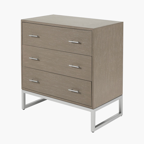 Pacific Lifestyle Ambroso Grey Wash Mango Wood And Silver Metal 3 Drawer Unit