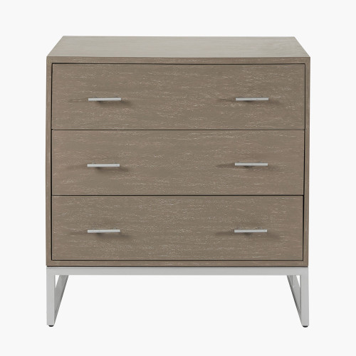 pacific lifestyle Ambroso Grey Wash Mango Wood and Silver Metal 3 Drawer Unit
