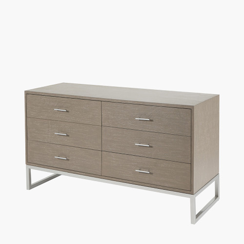 Pacific Lifestyle Ambroso Grey Wash Mango Wood And Silver Metal 6 Drawer Unit
