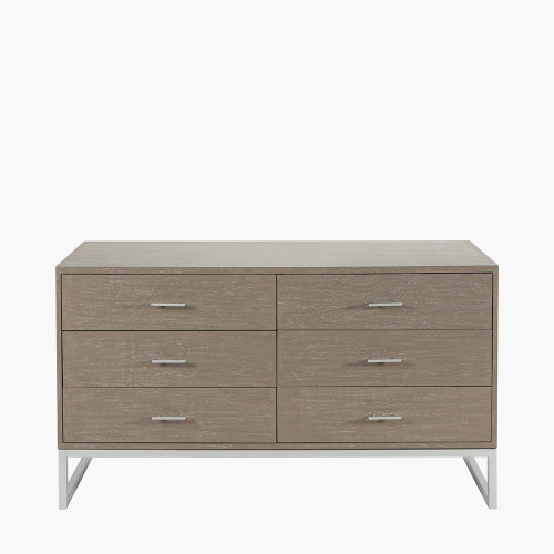 pacific lifestyle Ambroso Grey Wash Mango Wood and Silver Metal 6 Drawer Unit