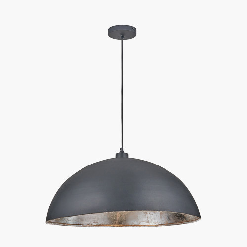 Pacific Lifestyle Anders Matt Black And Silver Leaf Metal Dome Pendant