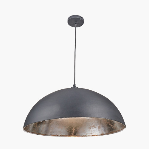 Pacific Lifestyle Anders Matt Black And Silver Leaf Metal Dome Pendant