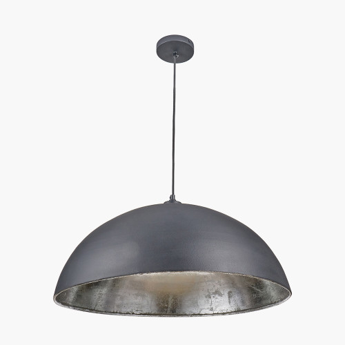 Pacific Lifestyle Anders Matt Black And Silver Leaf Metal Dome Pendant