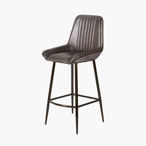 Pacific Lifestyle Angelo Peppercorn Leather And Bronze Metal Retro Bar Stool