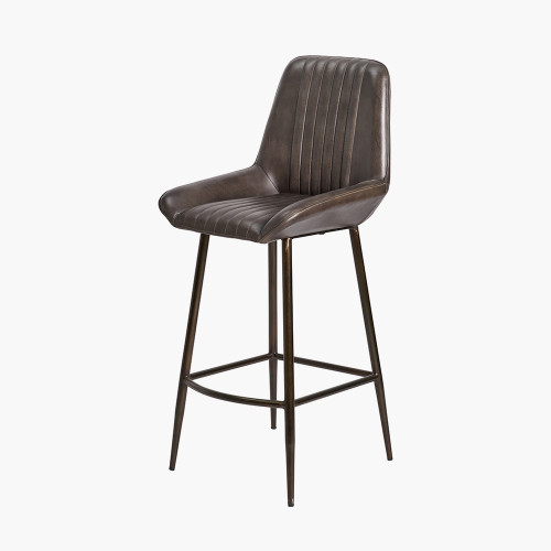 Pacific Lifestyle Angelo Peppercorn Leather And Bronze Metal Retro Bar Stool