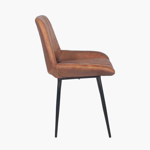 Pacific Lifestyle Angelo Vintage Brown Leather And Black Metal Retro Dining Chair