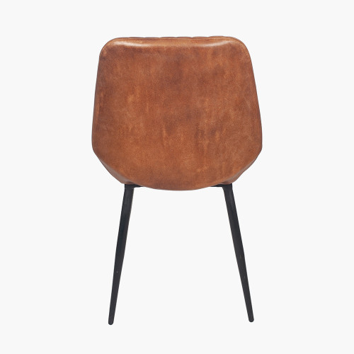 Pacific Lifestyle Angelo Vintage Brown Leather And Black Metal Retro Dining Chair