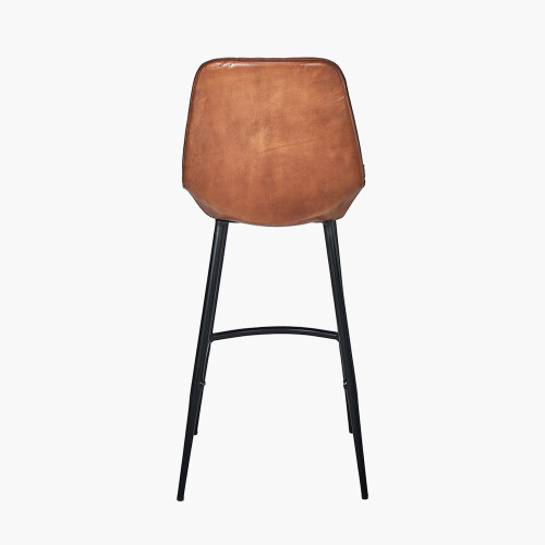 Pacific Lifestyle Angelo Vintage Brown Leather And Black Metal Retro Bar Stool