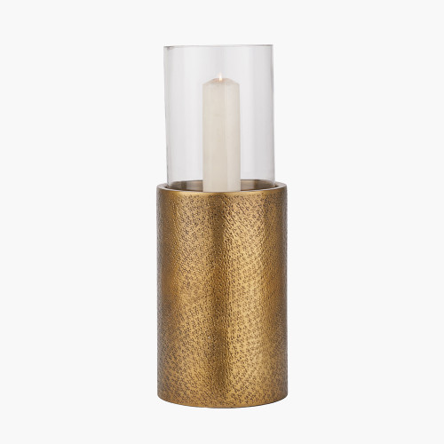 Pacific Lifestyle Antique Brass Finish Metal And Clear Glass Hurricane Large