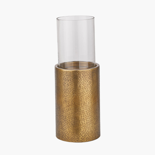 Pacific Lifestyle Antique Brass Finish Metal And Clear Glass Hurricane Large