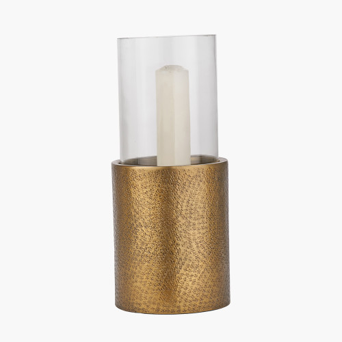 Pacific Lifestyle Antique Brass Finish Metal And Clear Glass Hurricane