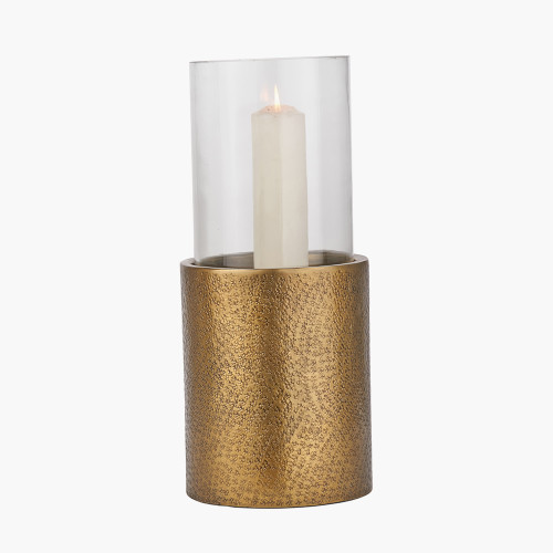 Pacific Lifestyle Antique Brass Finish Metal And Clear Glass Hurricane