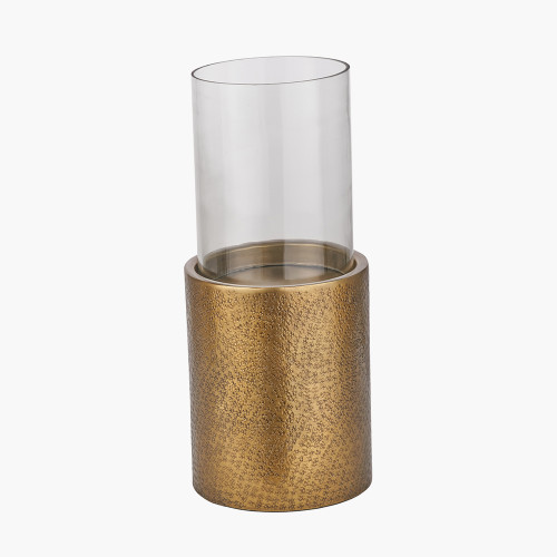 Pacific Lifestyle Antique Brass Finish Metal And Clear Glass Hurricane