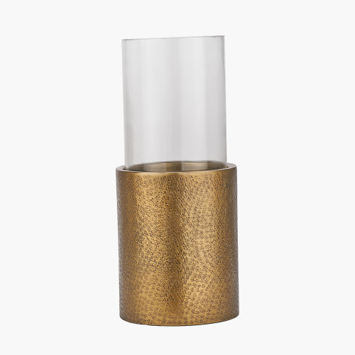 pacific lifestyle Antique Brass Finish Metal and Clear Glass Hurricane