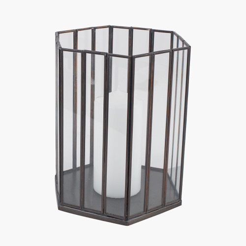 Pacific Lifestyle Antique Brass Metal And Glass Hexagonal Lantern Smal