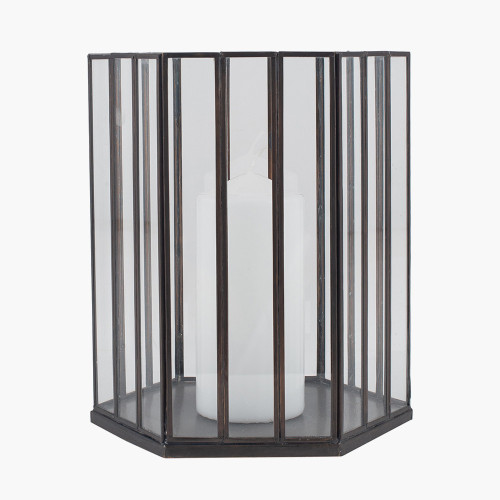 pacific lifestyle Antique Brass Metal and Glass Hexagonal Lantern Smal