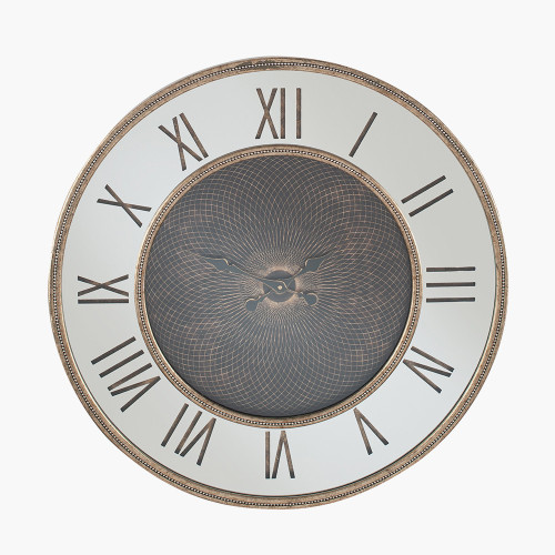 pacific lifestyle Antique Gold Wood and Geo Print Mirror Wall Clock