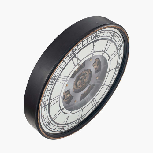 Pacific Lifestyle Antique Gold Wood And Mirror Working Cog Round Wall Clock