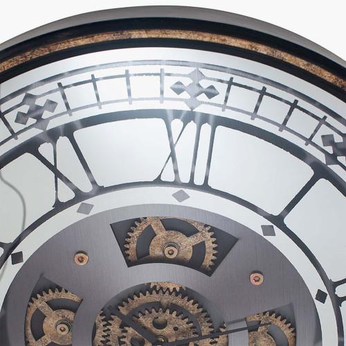 Pacific Lifestyle Antique Gold Wood And Mirror Working Cog Round Wall Clock