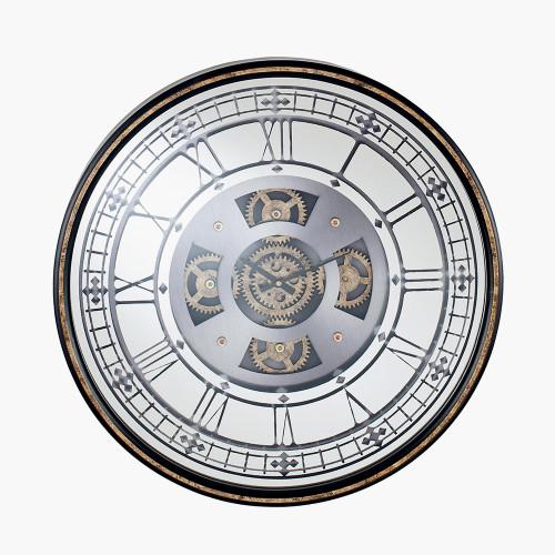 pacific lifestyle Antique Gold Wood and Mirror Working Cog Round Wall Clock
