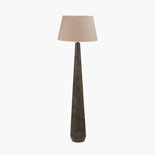 pacific lifestyle Arbor Verdi Gris Metal Conical Floor Lamp Base with Milos 50cm Natural Linen Tapered Lampshade