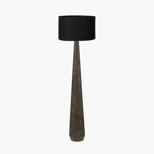 pacific lifestyle Arbor Verdi Gris Metal Conical Floor Lamp Base with Lino 45cm Black Self Lined Linen Cylinder Lampshade