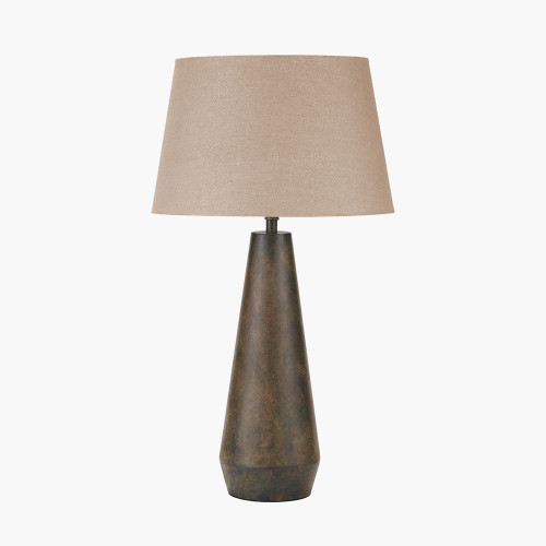 pacific lifestyle Arbor Verdi Gris Metal Conical Table Lamp Base with Milos 40cm Natural Linen Tapered Lampshade