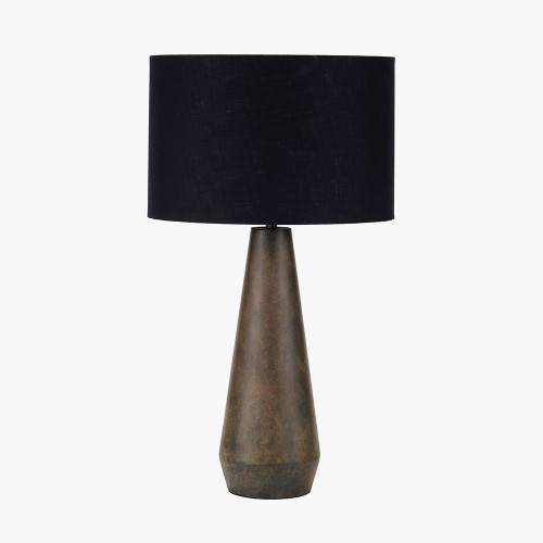 pacific lifestyle Arbor Verdi Gris Metal Conical Table Lamp Base with Lino 40cm Black Self Lined Linen Cylinder Lampshade