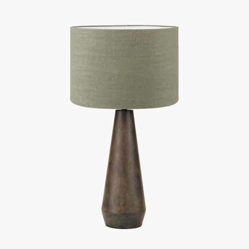 pacific lifestyle Arbor Verdi Gris Metal Conical Table Lamp Base with Edward 40cm Pistachio Green Linen Cylinder Lampshade