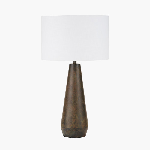pacific lifestyle Arbor Verdi Gris Metal Conical Table Lamp Base with Lino 40cm White Self Lined Linen Cylinder Lampshade