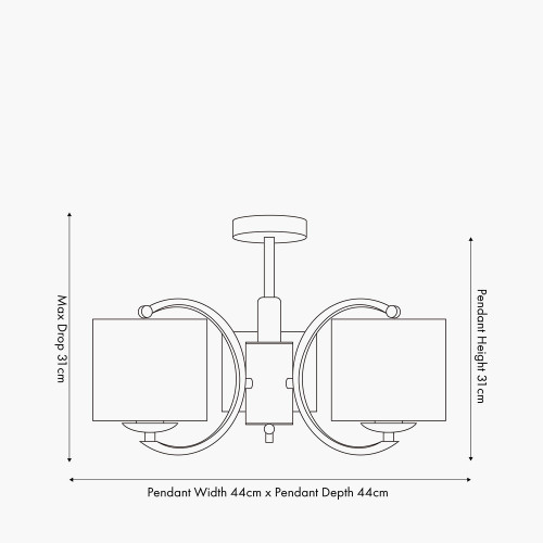 Pacific Lifestyle Arcadia Satin Brass Metal Curved 3 Arm Semi Flush Pendant