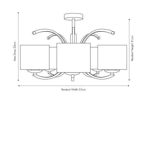 Pacific Lifestyle Arcadia Silver Metal Curved 5 Arm Semi Flush Pendant
