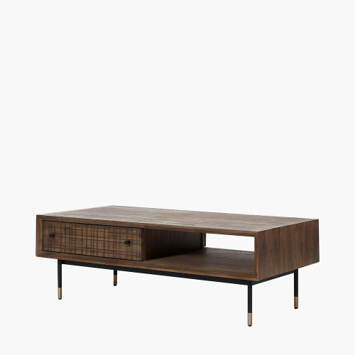 Pacific Lifestyle Arte Dark Brown Acacia Wood And Black Metal 2 Drawer Coffee Table