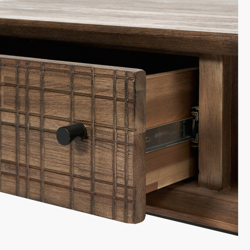 Pacific Lifestyle Arte Dark Brown Acacia Wood And Black Metal 2 Drawer Coffee Table