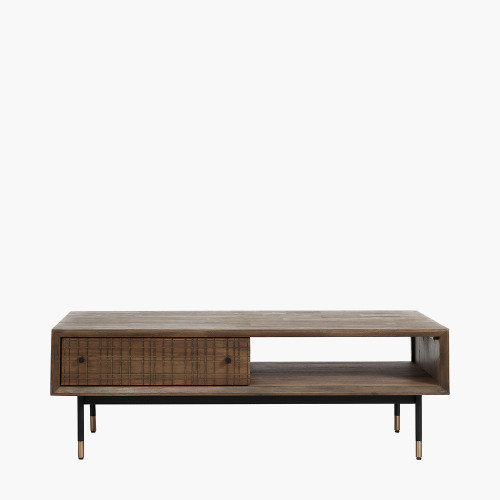 pacific lifestyle Arte Dark Brown Acacia Wood and Black Metal 2 Drawer Coffee Table